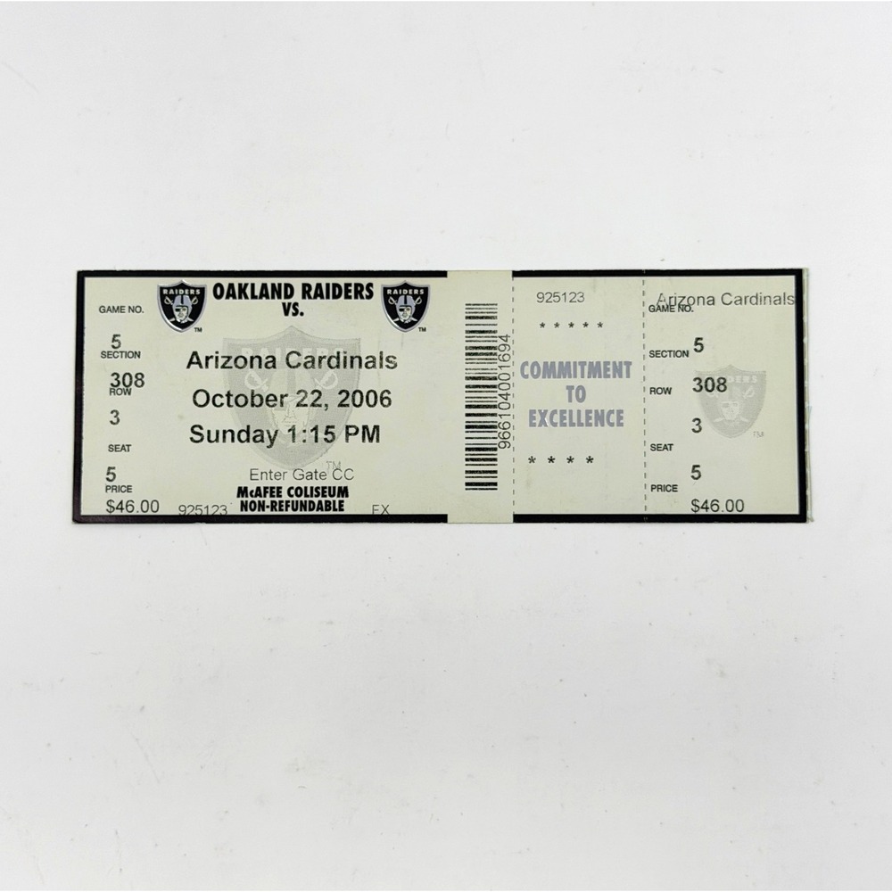 Oakland Raiders 2006 Cardinals Full Ticket Randy Moss 129 Yds Madden HOF Ring